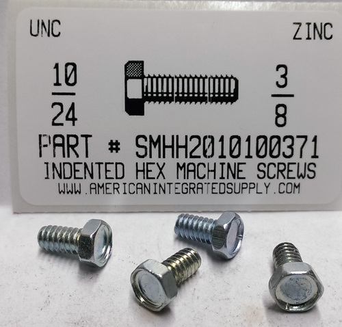 #10-24X3/8 INDENTED HEX HEAD MACHINE SCREW STEEL ZINC PLATED