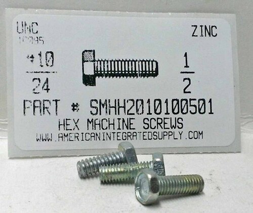 #10-24X1/2 INDENTED HEX HEAD MACHINE SCREW STEEL ZINC PLATED