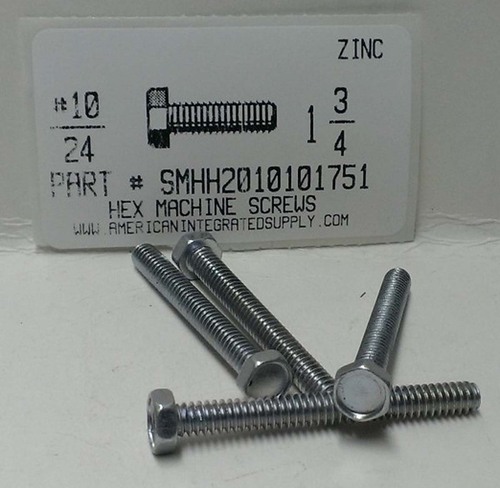 #10-24X1-3/4 INDENTED HEX HEAD MACHINE SCREW STEEL ZINC PLATED