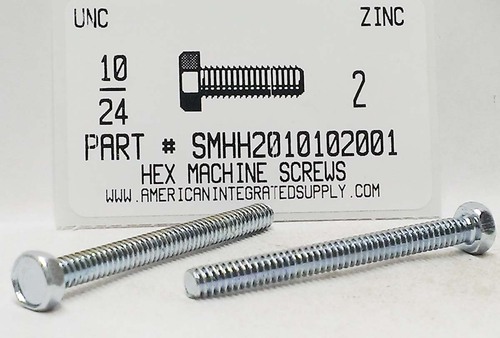 #10-24X2 INDENTED HEX HEAD MACHINE SCREW STEEL ZINC PLATED