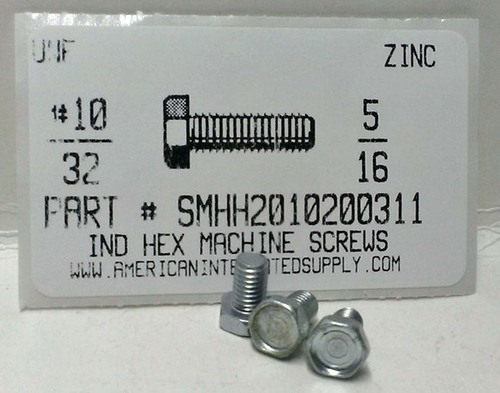 #10-32X5/16 INDENTED HEX HEAD MACHINE SCREW STEEL ZINC PLATED