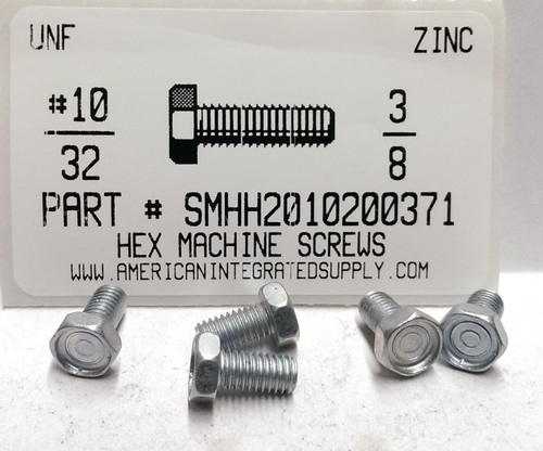 #10-32X3/8 INDENTED HEX HEAD MACHINE SCREW STEEL ZINC PLATED