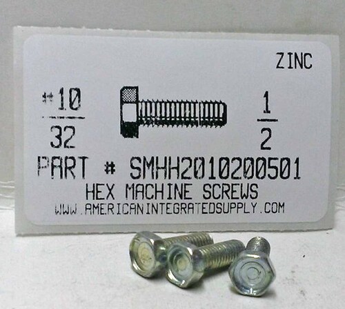 #10-32X1/2 INDENTED HEX HEAD MACHINE SCREW STEEL ZINC PLATED