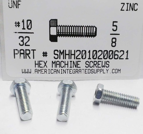 #10-32X5/8 INDENTED HEX HEAD MACHINE SCREW STEEL ZINC PLATED