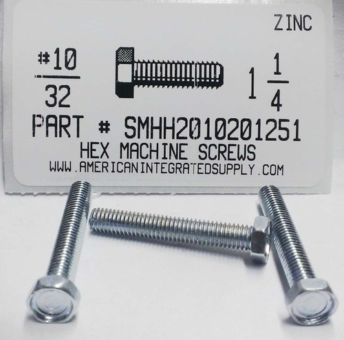 #10-32X1-1/4 INDENTED HEX HEAD MACHINE SCREW STEEL ZINC PLATED