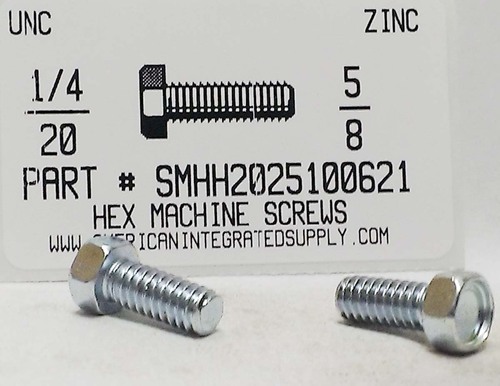 1/4-20X5/8 3/8" INDENTED HEX HEAD MACHINE SCREW STEEL ZINC PLATED