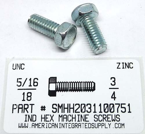 5/16-18X3/4 INDENTED HEX HEAD MACHINE SCREW STEEL ZINC PLATED