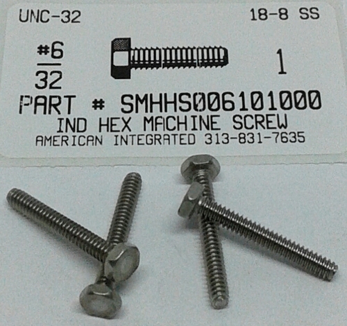 #6-32X1 INDENTED HEX HEAD MACHINE SCREW 18-8 STAINLESS STEEL