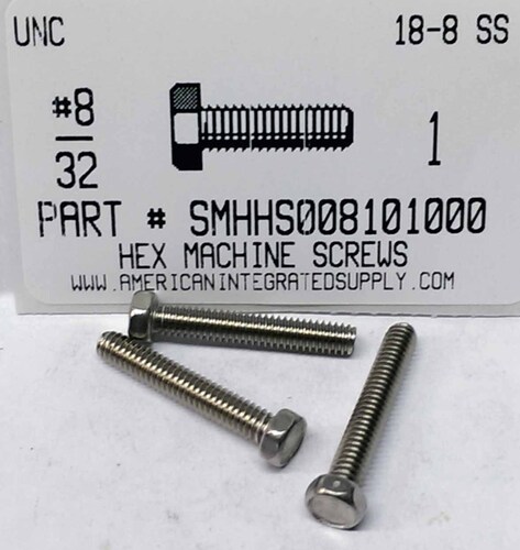 #8-32X1 INDENTED HEX HEAD MACHINE SCREW 18-8 STAINLESS STEEL