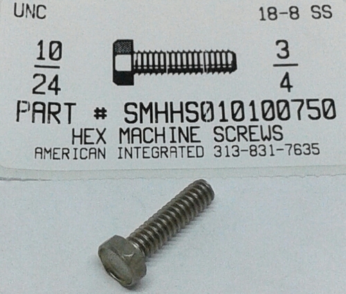 #10-24X3/4 INDENTED HEX HEAD MACHINE SCREW 18-8 STAINLESS STEEL