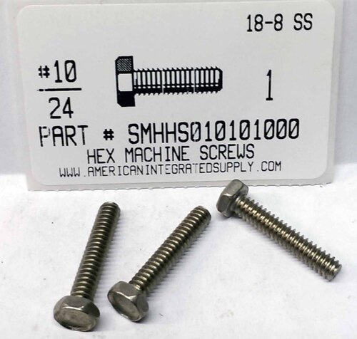 #10-24X1 INDENTED HEX HEAD MACHINE SCREW 18-8 STAINLESS STEEL