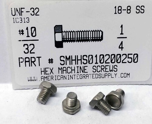 #10-32X1/4 INDENTED HEX HEAD MACHINE SCREW 18-8 STAINLESS STEEL