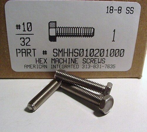 #10-32X1 INDENTED HEX HEAD MACHINE SCREW 18-8 STAINLESS STEEL