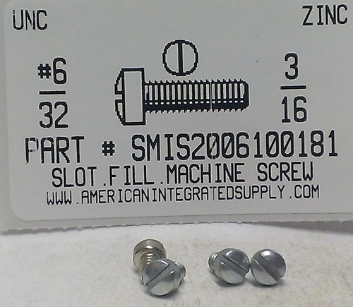 #6-32X3/16 FILLISTER HEAD SLOTTED MACHINE SCREW STEEL ZINC PLATED