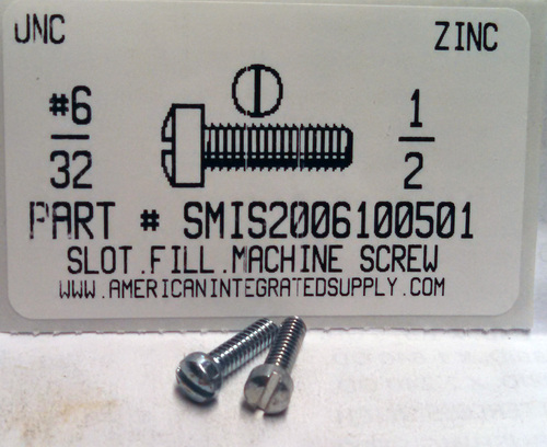 #6-32X1/2 FILLISTER HEAD SLOTTED MACHINE SCREW STEEL ZINC PLATED (DISCONTINUED)