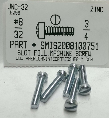 #8-32X3/4 FILLISTER HEAD SLOTTED MACHINE SCREW STEEL ZINC PLATED