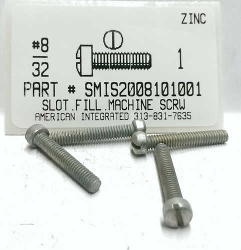 #8-32X1 FILLISTER HEAD SLOTTED MACHINE SCREW STEEL ZINC PLATED