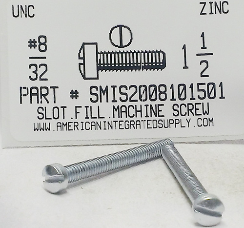 #8-32X1-1/2 FILLISTER HEAD SLOTTED MACHINE SCREW STEEL ZINC PLATED