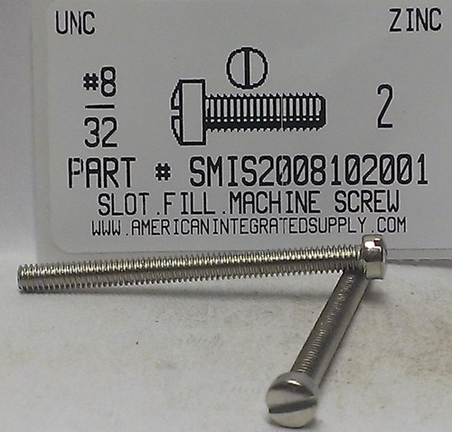 #8-32X2 FILLISTER HEAD SLOTTED MACHINE SCREW STEEL ZINC PLATED