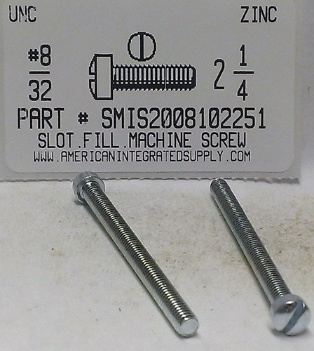 #8-32X2-1/4 FILLISTER HEAD SLOTTED MACHINE SCREW STEEL ZINC PLATED