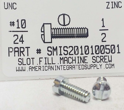 #10-24X1/2 FILLISTER HEAD SLOTTED MACHINE SCREW STEEL ZINC PLATED