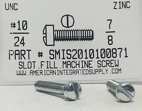 #10-24X7/8 FILLISTER HEAD SLOTTED MACHINE SCREW STEEL ZINC PLATED