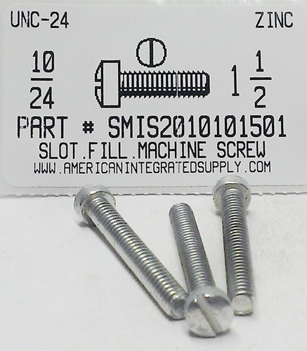 #10-24X1-1/2 FILLISTER HEAD SLOTTED MACHINE SCREW STEEL ZINC PLATED