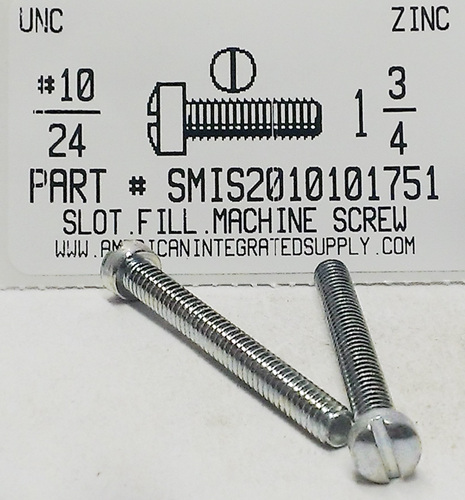 #10-24X1-3/4 FILLISTER HEAD SLOTTED MACHINE SCREW STEEL ZINC PLATED