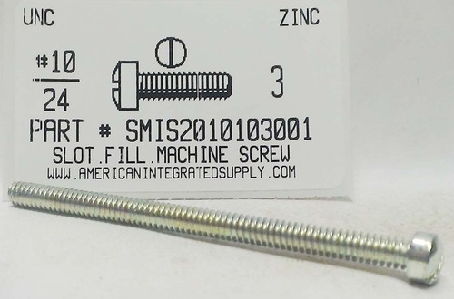 #10-24X3 FILLISTER HEAD SLOTTED MACHINE SCREW STEEL ZINC PLATED