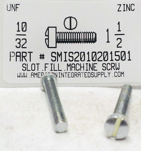 #10-32X1-1/2 FILLISTER HEAD SLOTTED MACHINE SCREW STEEL ZINC PLATED