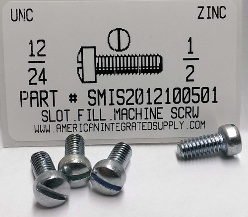 #12-24X1/2 FILLISTER HEAD SLOTTED MACHINE SCREW STEEL ZINC PLATED