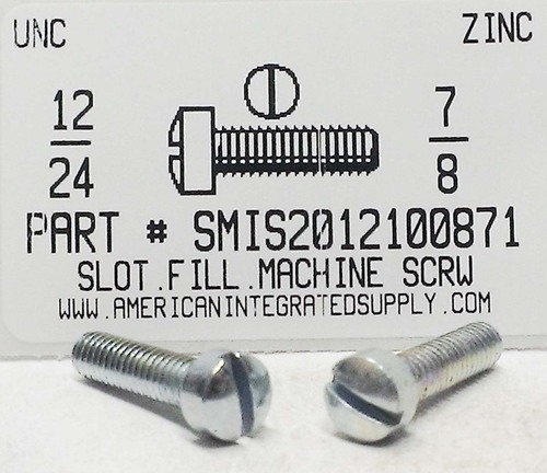 #12-24X7/8 FILLISTER HEAD SLOTTED MACHINE SCREW STEEL ZINC PLATED