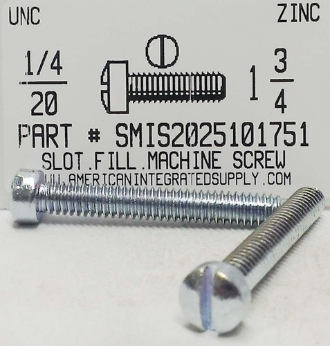 1/4-20X1-3/4 FILLISTER HEAD SLOTTED MACHINE SCREW STEEL ZINC PLATED