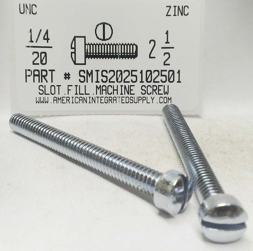 1/4-20X2-1/2 FILLISTER HEAD SLOTTED MACHINE SCREW STEEL ZINC PLATED