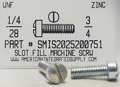 1/4-28X3/4 FILLISTER HEAD SLOTTED MACHINE SCREW STEEL ZINC PLATED