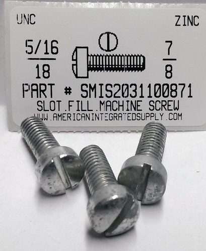 5/16-18X7/8 FILLISTER HEAD SLOTTED MACHINE SCREWS STEEL ZINC PLATED