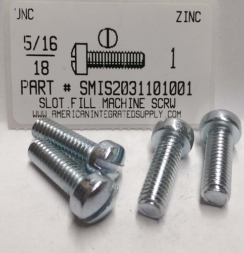 5/16-18X1 FILLISTER HEAD SLOTTED MACHINE SCREW STEEL ZINC PLATED