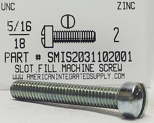 5/16-18X2 FILLISTER HEAD SLOTTED MACHINE SCREW STEEL ZINC PLATED