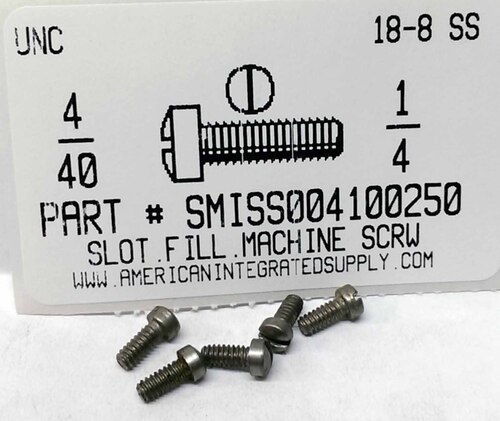 #4-40X1/4 FILLISTER HEAD SLOTTED MACHINE SCREW 18-8 STAINLESS STEEL