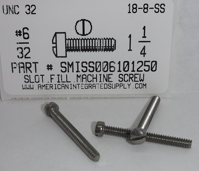 #6-32X1-1/4 FILLISTER HEAD SLOTTED MACHINE SCREW 18-8 STAINLESS