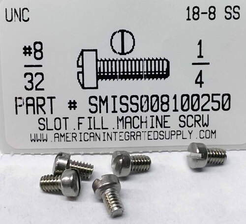 #8-32X1/4 FILLISTER HEAD SLOTTED MACHINE SCREW 18-8 STAINLESS STEEL