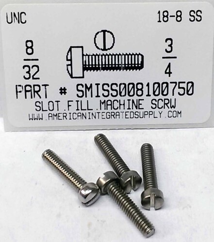 #8-32X3/4 FILLISTER HEAD SLOTTED MACHINE SCREW 18-8 STAINLESS STEEL