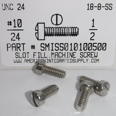 #10-24X1/2 FILLISTER HEAD SLOTTED MACHINE SCREW 18-8 STAINLESS STEEL