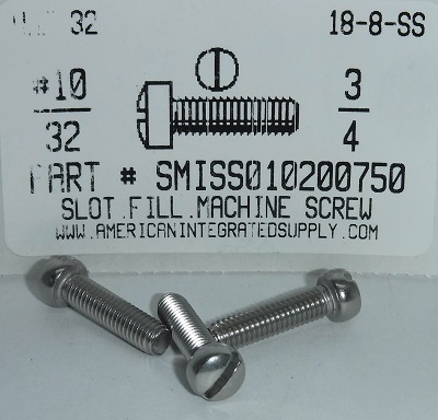 #10-32X3/4 FILLISTER HEAD SLOTTED MACHINE SCREW 18-8 STAINLESS STEEL