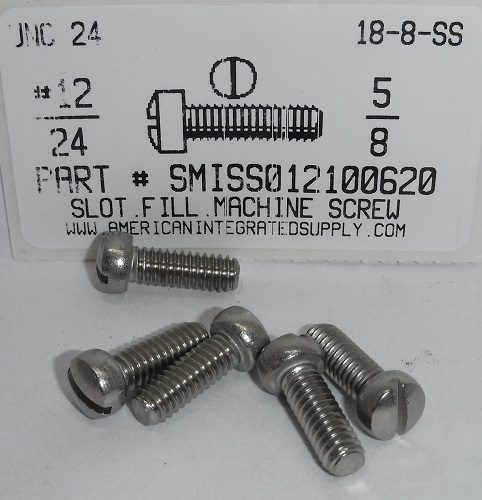 #12-24X5/8 FILLISTER HEAD SLOTTED MACHINE SCREW 18-8 STAINLESS STEEL