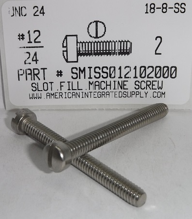 #12-24X2 FILLISTER HEAD SLOTTED MACHINE SCREW 18-8 STAINLESS STEEL