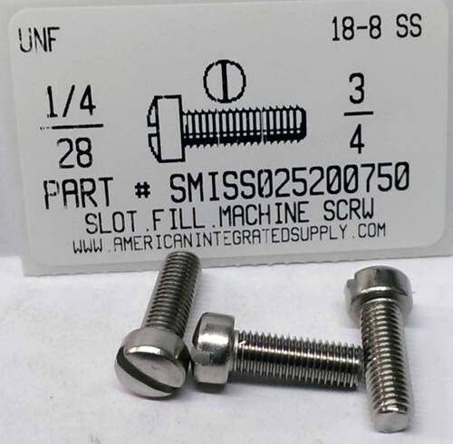 1/4-28X3/4 FILLISTER HEAD SLOTTED MACHINE SCREW 18-8 STAINLESS STEEL