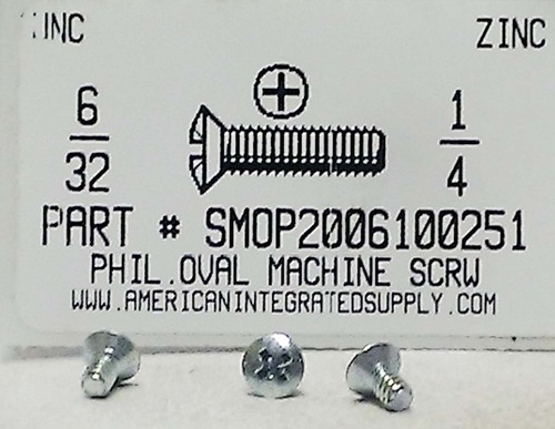 #6-32X1/4 OVAL HEAD PHILLIPS MACHINE SCREW STEEL ZINC PLATED