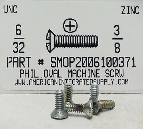 #6-32X3/8 OVAL HEAD PHILLIPS MACHINE SCREW STEEL ZINC PLATED