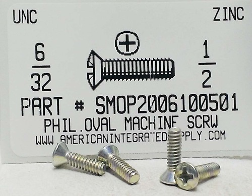 #6-32X1/2 OVAL HEAD PHILLIPS MACHINE SCREW STEEL ZINC PLATED